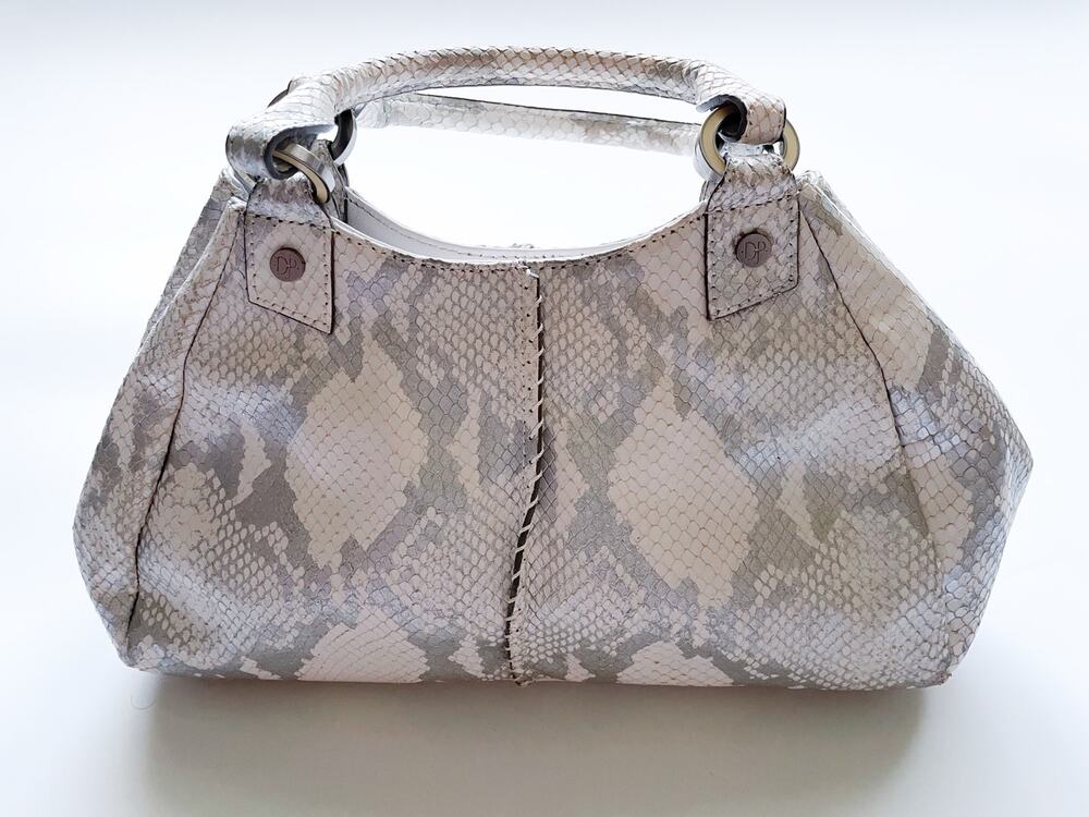 Donald J. Pliner Y2K White and Silver Snake Skin Shoulder Bag Clean
